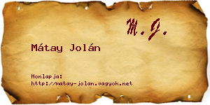 Mátay Jolán névjegykártya